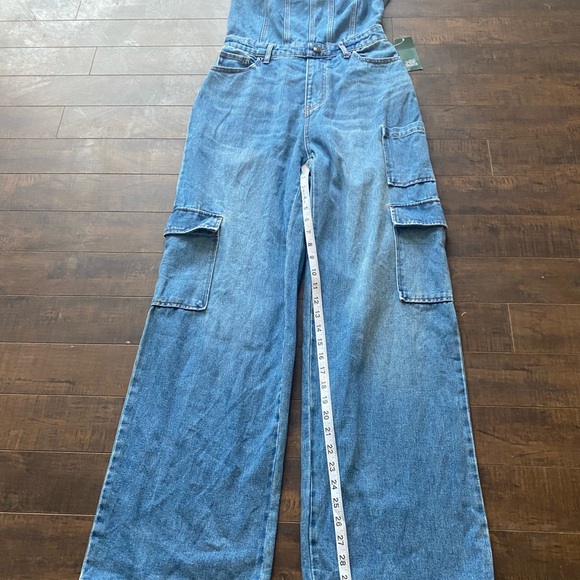Wild Fable Tube Cargo denim wide leg Jumpsuit bandeau strapless - Picture 13 of 16